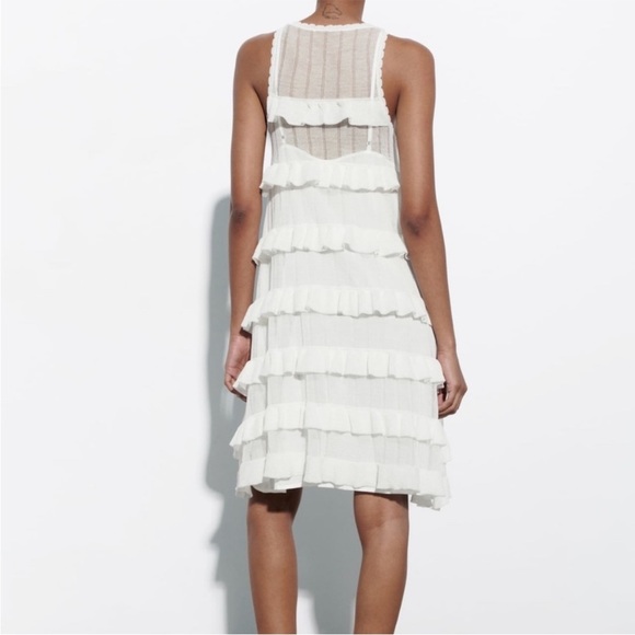 NWT Zara Limited Edition Stylish Ruffle Dress - Size Small - White - Picture 4 of 13